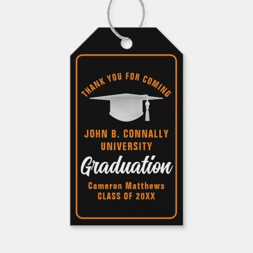 Black Orange Graduate Custom 2024 Graduation Party Gift Tags