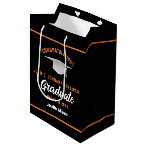 Black Orange Graduate Custom 2024 Graduation Party Medium Gift Bag