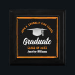 Black Orange Graduate Custom 2025 Graduation Party Gift Box<br><div class="desc">This modern black and orange custom graduation gift box features classy typography of your high school or college name for the class of 2025. Customize with your graduating year under the chic handwritten script and white grad cap for a great personalized graduate present.</div>