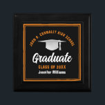 Black Orange Graduate Custom 2025 Graduation Party Gift Box<br><div class="desc">This modern black and orange custom graduation gift box features classy typography of your high school or college name for the class of 2025. Customize with your graduating year under the chic handwritten script and white grad cap for a great personalized graduate present.</div>