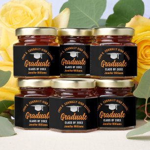 Black Orange Graduate Custom Graduation Party Honey Jar Favors