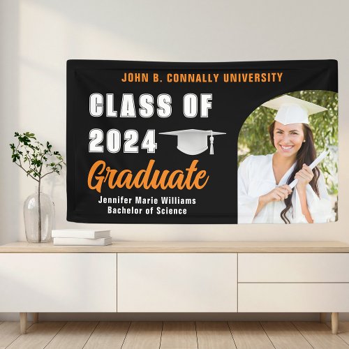 Black Orange Graduate Photo 2024 Graduation Party Banner
