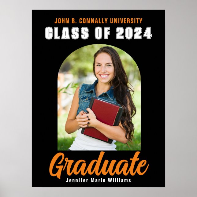 Black Orange Graduate Photo 2024 Graduation Party Poster (Front)
