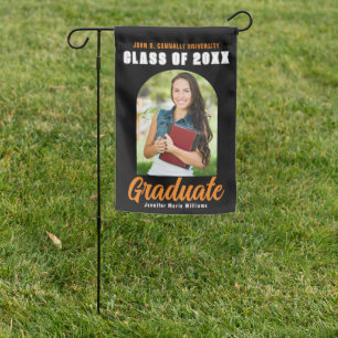Black Orange Graduate Photo 2025 Graduation Party Garden Flag