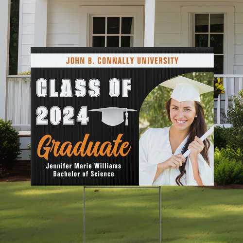 Black Orange Graduate Photo 2025 Graduation Yard Sign