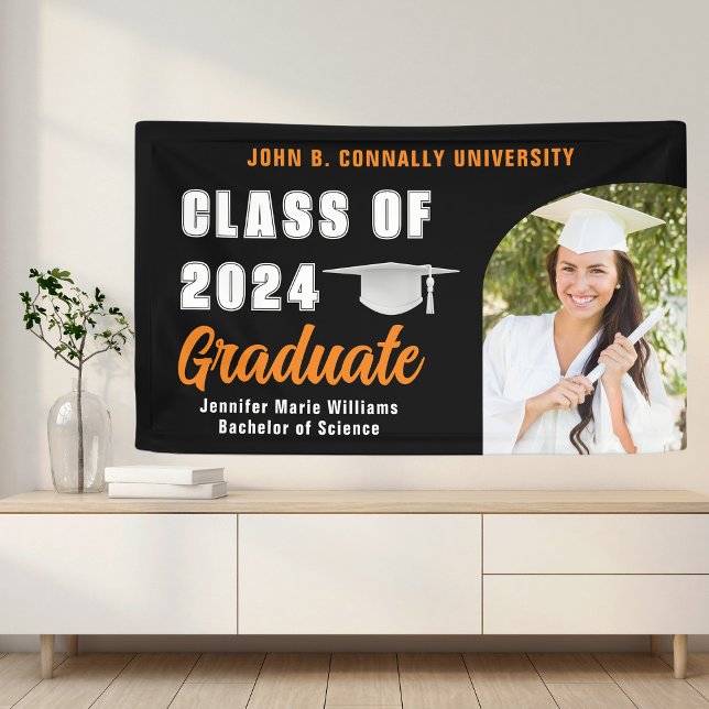 Black Orange Graduate Photo 2026 Graduation Party Banner (Creator Uploaded)