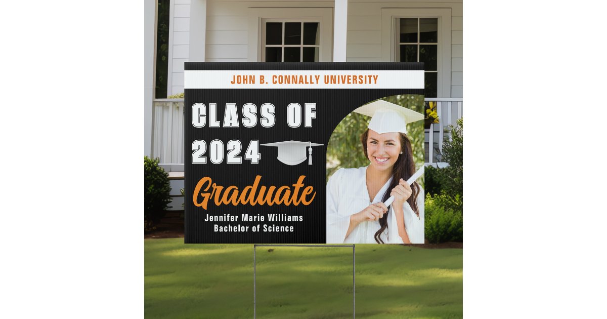 Black Orange Graduate Photo 2026 Graduation Yard Sign | Zazzle