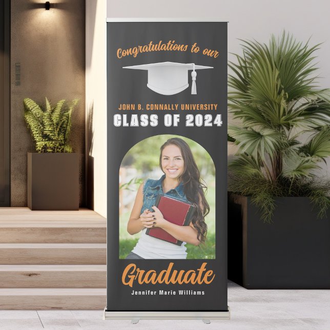 Black Orange Graduate Photo Arch Graduation Party Retractable Banner (Creator Uploaded)