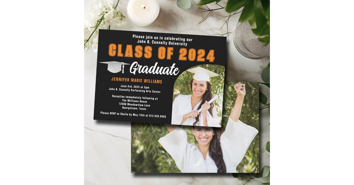 Black Orange Graduate Photo Graduation Party Invitation | Zazzle
