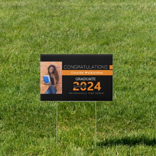 Black Orange Graduate Photo Graduation Yard Sign