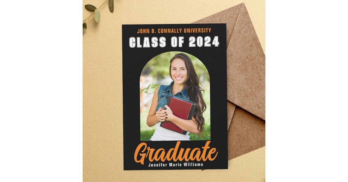 Black Orange Graduate Photo Modern Bold Graduation Announcement | Zazzle