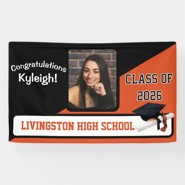 Black & Orange Graduation Banner (Horizontal)