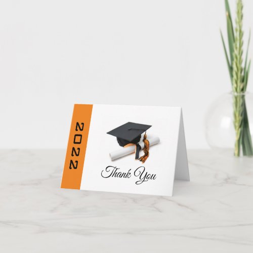Black  Orange Graduation Cap and Tassel Thank You Card
