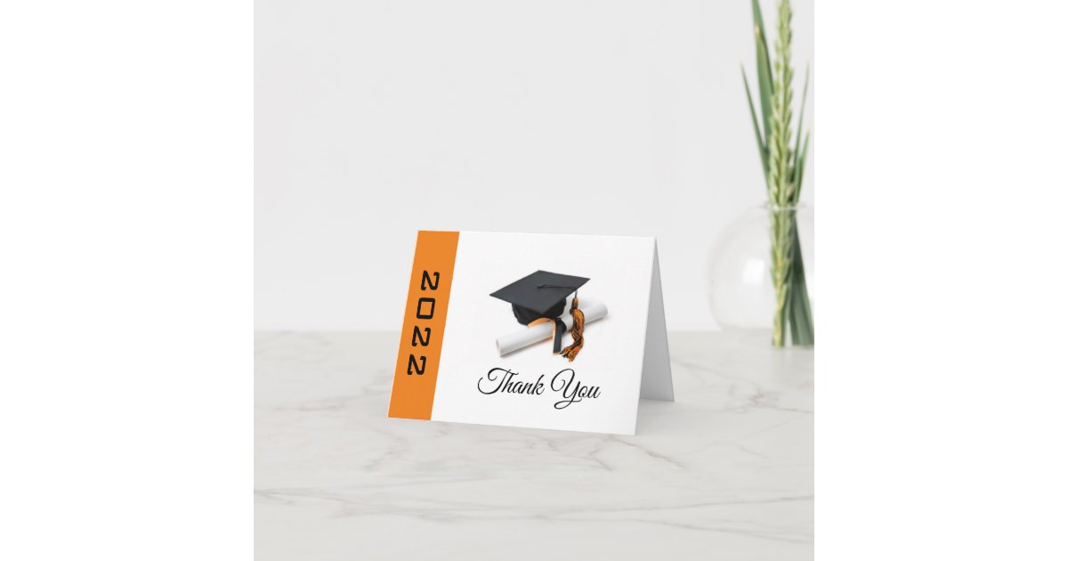Black & Orange Graduation Cap and Tassel Thank You Card | Zazzle