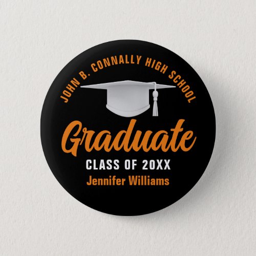 Black Orange Graduation Personalized 2024 Graduate Button