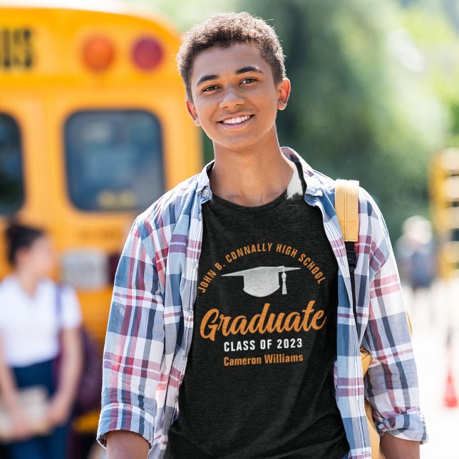 Black Orange Graduation Personalized 2025 Graduate T-Shirt (Creator Uploaded)