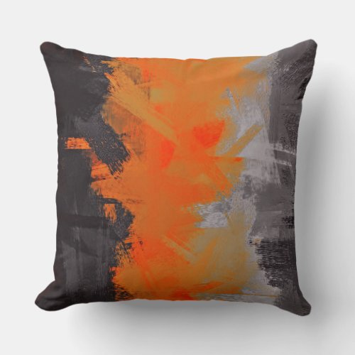 Black Orange Gray Abstract Painting Throw Pillow