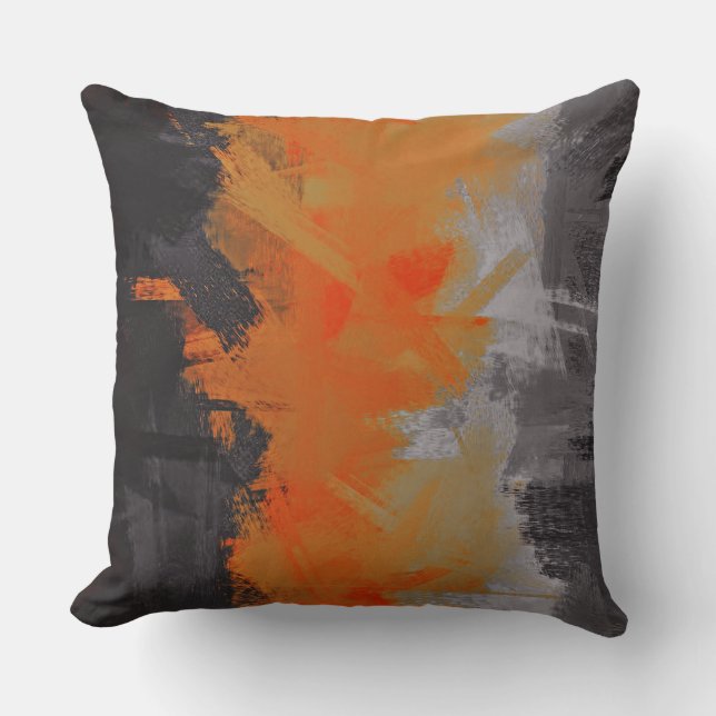 Black Orange Gray Abstract Painting Throw Pillow (Front)