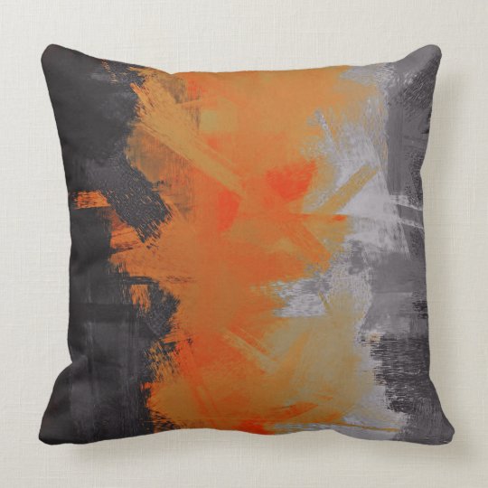 Black Orange Gray Abstract Painting Throw Pillow | Zazzle.com