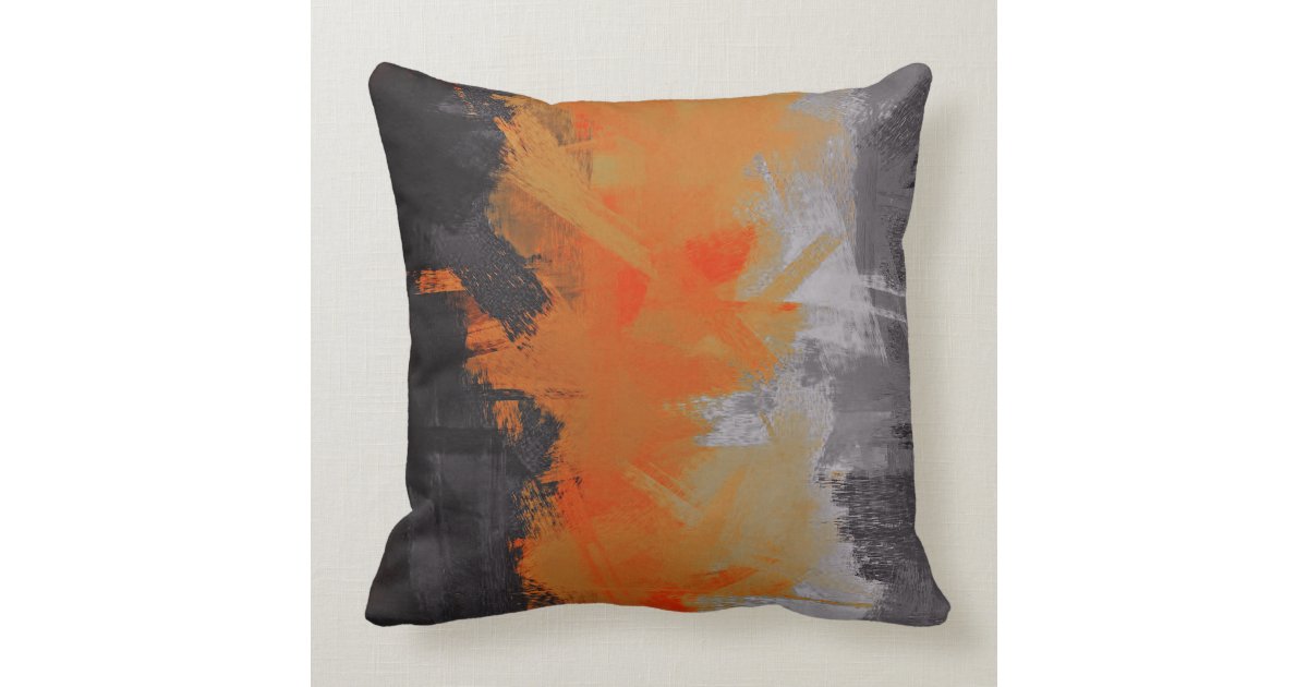 black orange gray abstract painting throw pillow zazzle com birth announcements cards
