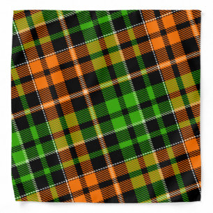 Black Orange Green Plaid Tartan Design Bandana