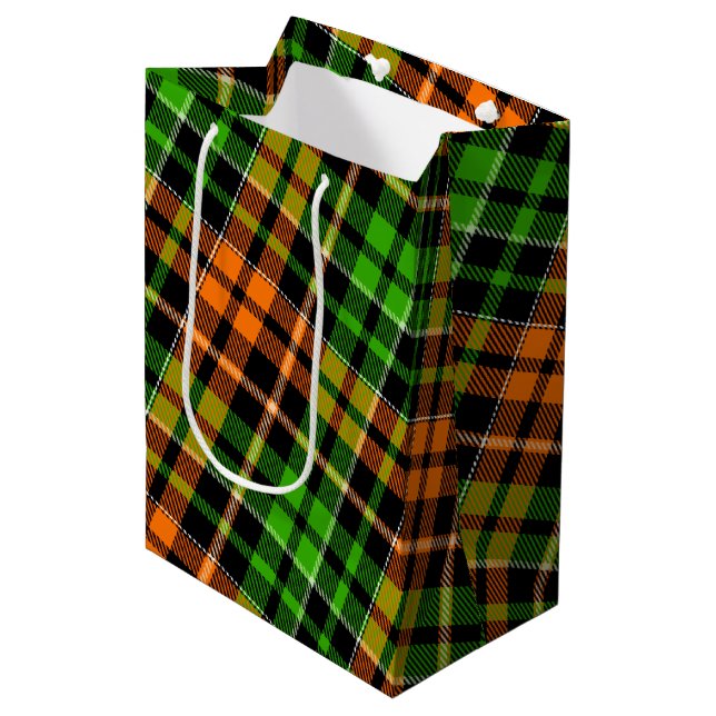 Black Orange Green Plaid Tartan Design  Medium Gift Bag (Front Angled)