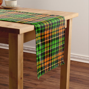 Black Orange Green Plaid Tartan Design Short Table Runner
