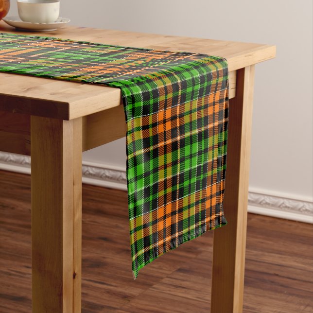 Black Orange Green Plaid Tartan Design  Short Table Runner (In Situ)