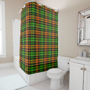 Black Orange Green Plaid Tartan Design Shower Curtain