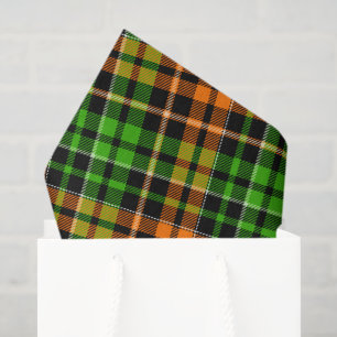 Black Orange Green Plaid Tartan Design  Tissue Paper