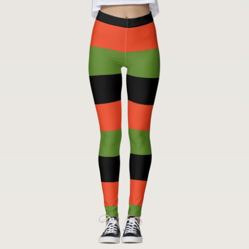 Black Orange  Green Striped Halloween Leggings