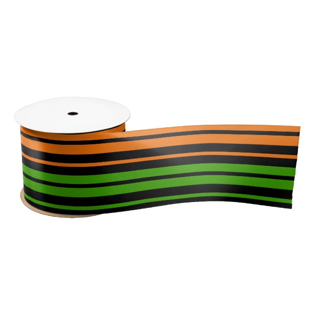 Black Orange Green Vertical Stripes Design   Satin Ribbon (Spool)