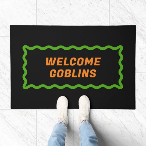 Black Orange Green Wavy Frame Welcome Goblins Doormat