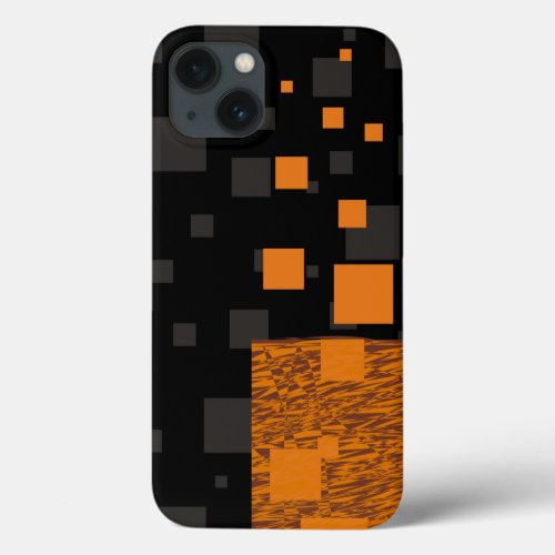 Black orange grey brown squares abstract blocks  iPhone 13 case