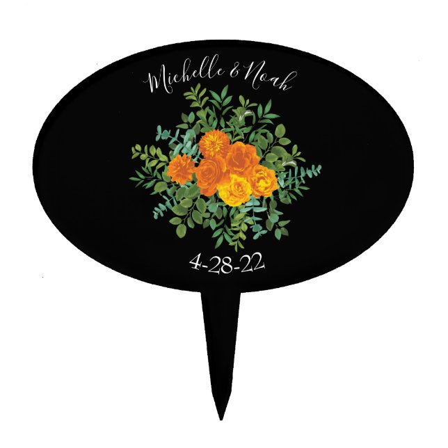 Black & Orange Halloween Gothic Wedding Collection Cake Topper (Front)