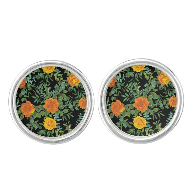 Black & Orange Halloween Gothic Wedding Collection Cufflinks (Front)