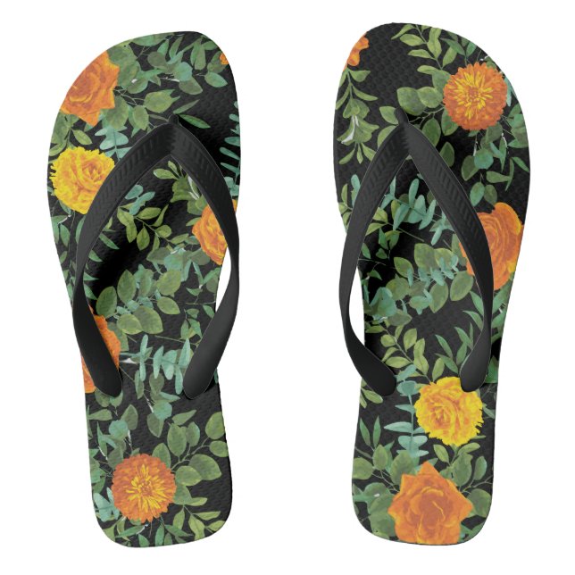 Black & Orange Halloween Gothic Wedding Collection Flip Flops (Footbed)
