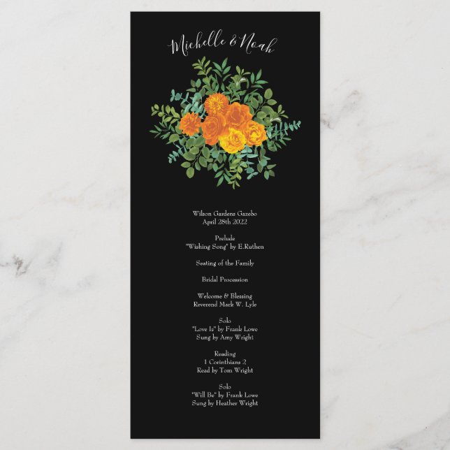 Black & Orange Halloween Gothic Wedding Collection Menu (Front)
