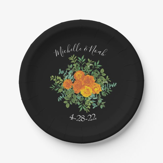 Black & Orange Halloween Gothic Wedding Collection Paper Plates (Front)