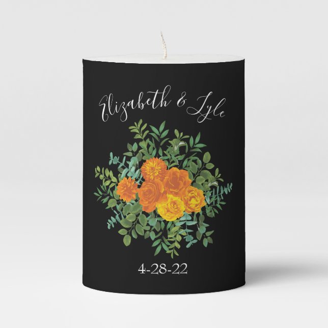 Black & Orange Halloween Gothic Wedding Collection Pillar Candle (Front)