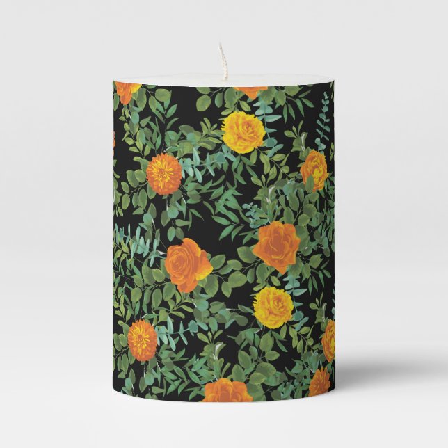 Black & Orange Halloween Gothic Wedding Collection Pillar Candle (Front)