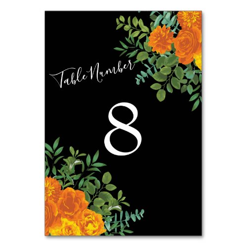 Black  Orange Halloween Gothic Wedding Collection Table Number