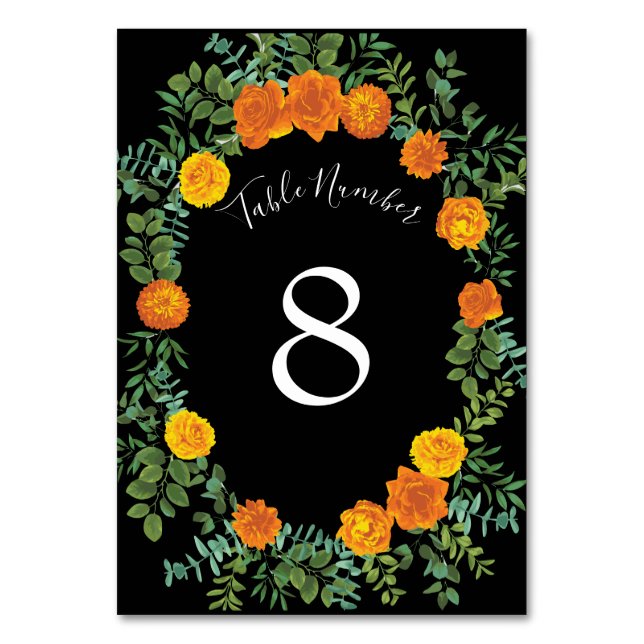 Black & Orange Halloween Gothic Wedding Collection Table Number (Back)