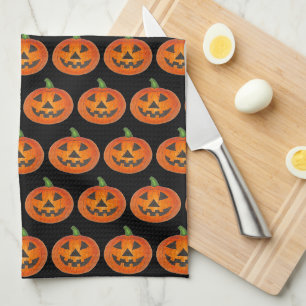 Black Orange Halloween Jack o Lantern Pumpkin Towel