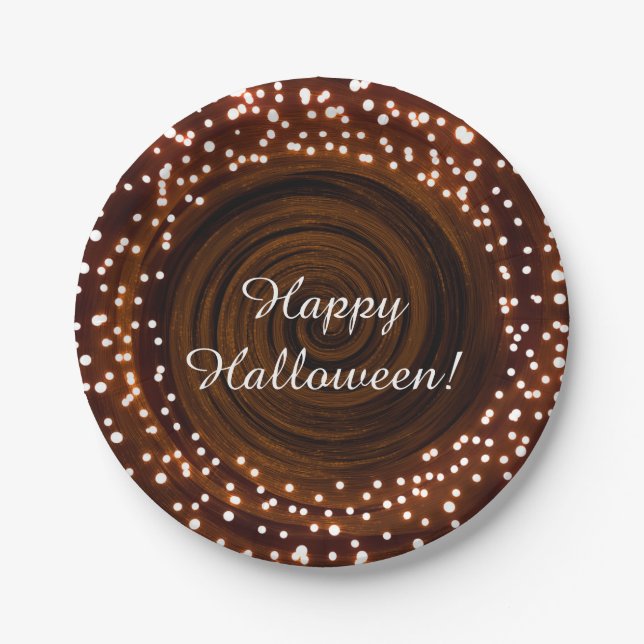 Black & Orange Halloween Lights Party Paper Plates (Front)