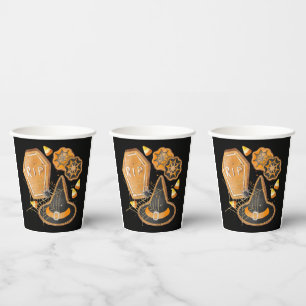 BLACK ORANGE HALLOWEEN PUMPKINS GHOSTS BATS PAPER CUPS
