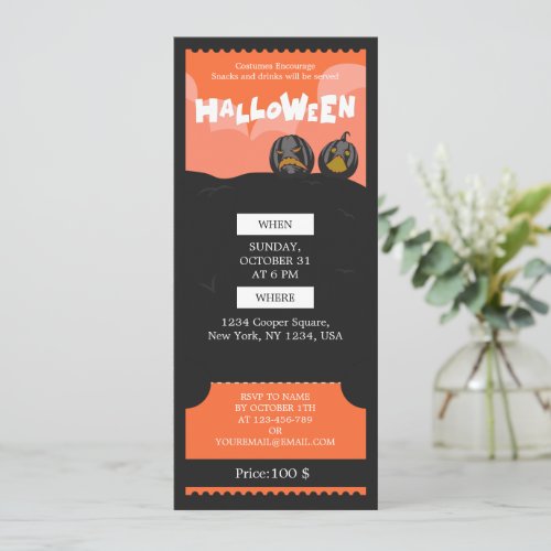 Black  Orange Halloween Spooky Party Ticket Holiday Card