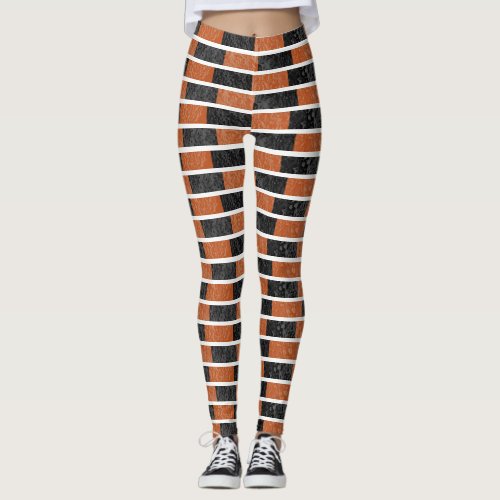 Black  Orange Halloween Watercolor Stripe Leggings