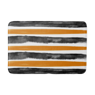 Black & Orange Halloween Watercolor Stripes Bath Mat