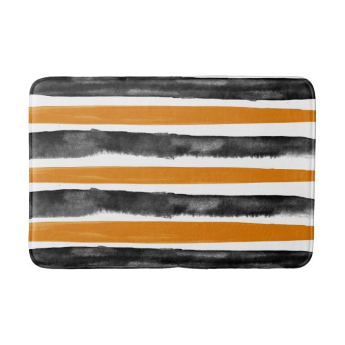 Black  Orange Halloween Watercolor Stripes Bath Mat